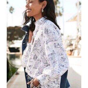 CHICO'S Button Down Top Beach Theme White EUC Lightweight Size Large